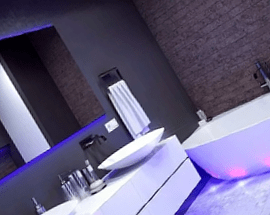 современный дизайн ванной комнаты в стиле хай тек